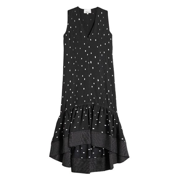 3.1 Phillip Lim Snowbird Printed Silk Dress with High-Low Hem / Size 2 / Black - Picture 5 of 11